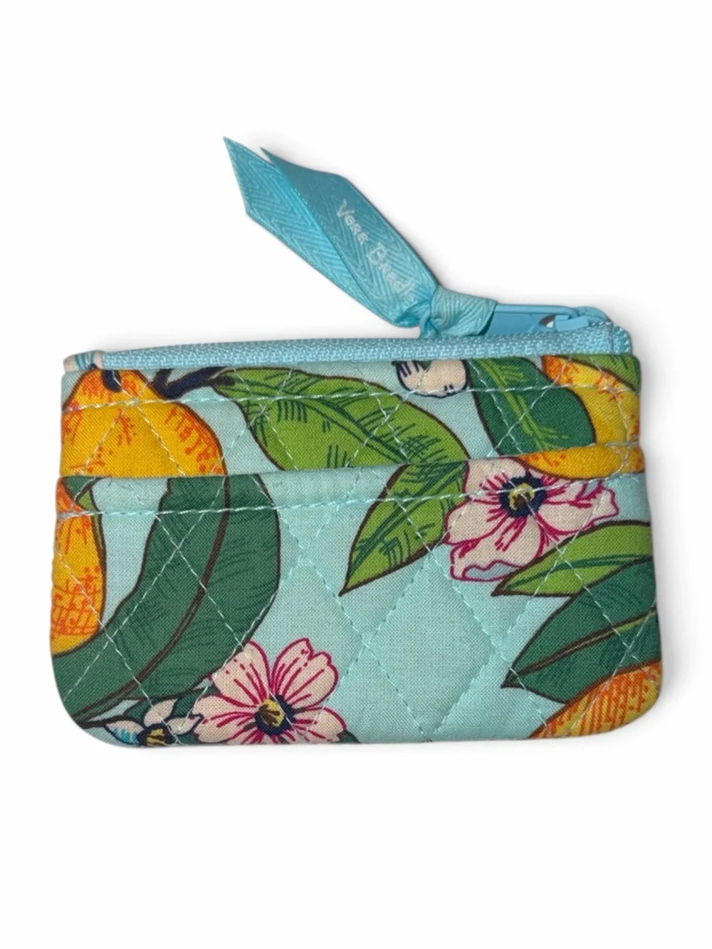 Vera Bradley Aqua Quilted Lemon Print Zip Coin Pouch